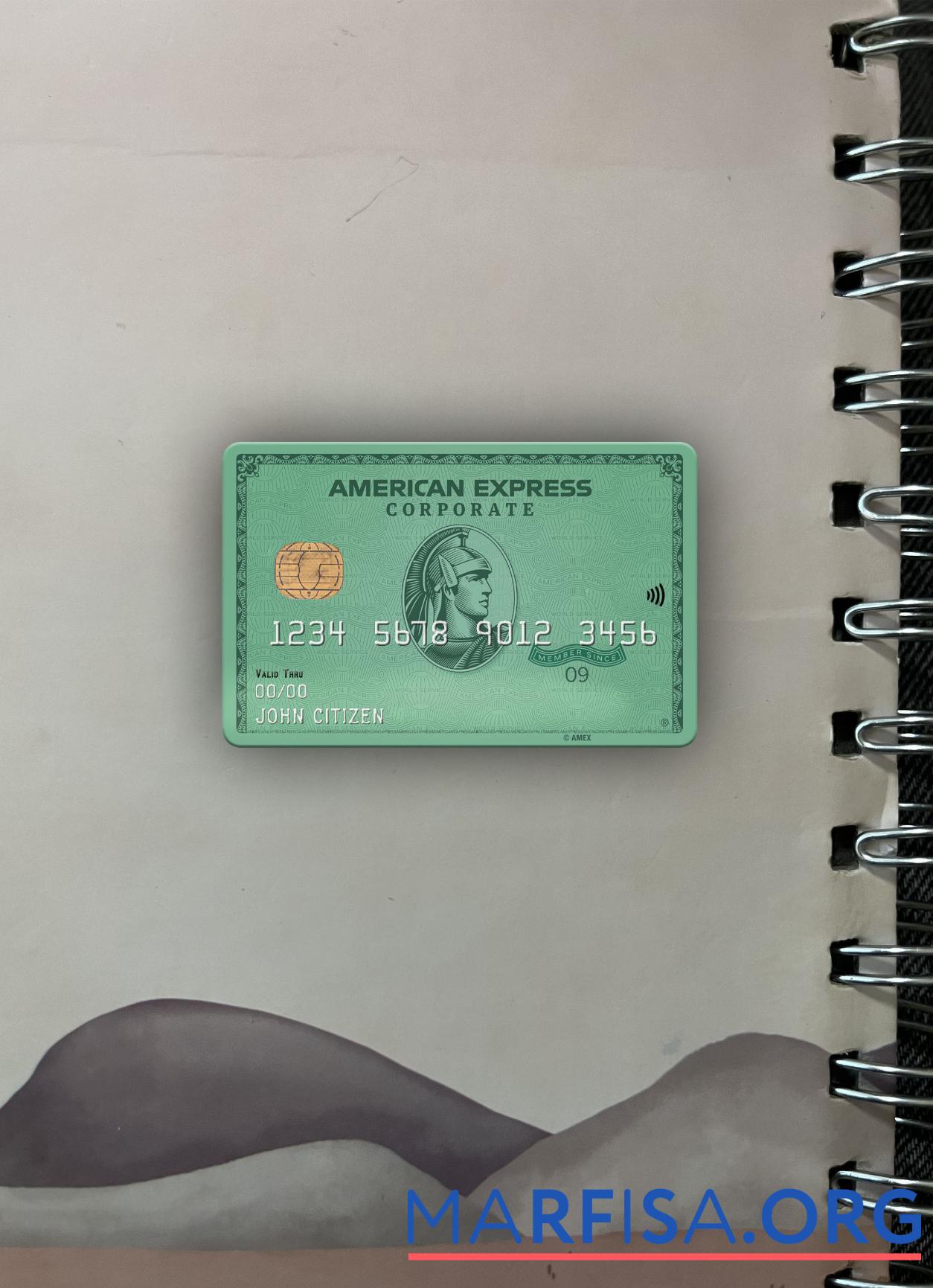 Blank USA Heritage bank AMEX green card photolook front real example